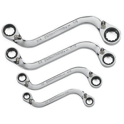 KDT85399 image(0) - GearWrench 4 Piece 72-Tooth 12 Point Reversible S-Shape Double Box Ratcheting SAE Wrench Set