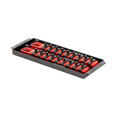 ERN8552 image(0) - Ernst Mfg. 2 Rail Universal Twist Lock Socket Tray 8", Red, with 18) 1/4" Socket Clips