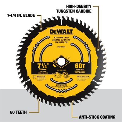 DWTDWA171460B10 image(0) - DEWALT 7-1/4 In Carbide Circular Saw Blade 60 Tooth with 5/8 in Arbor (10 Pack)