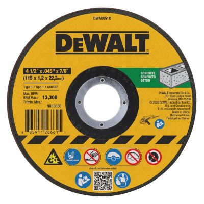 DWTDWA8051C image(0) - DEWALT 4-1/2 In x .045 in Aluminum Oxide Abrasive Chop / Cut-Off Blade with 7/8 in Arbor For Concrete & Masonry Cutting (1 Pack)