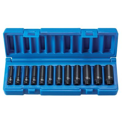 GRE9712MDG image(0) - Grey Pneumatic 1/4" Drive 12 Piece Deep Metric Magnetic Impact Set