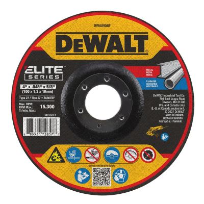 DWTDWA8956F image(0) - DEWALT ELITE SERIES 4 In x .045 in Ceramic Abrasive Chop / Cut-Off Blade with 5/8 in Arbor For Stainless & Mild Steel Cutting (1 Pack)