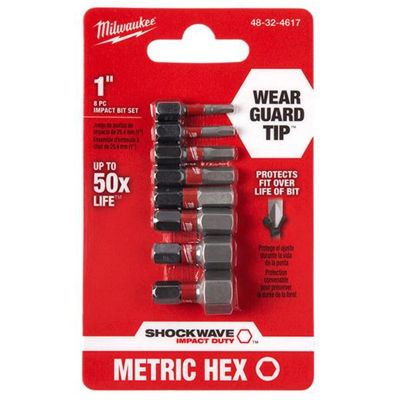 MLW48-32-4617 image(0) - Milwaukee Tool Shockwave 1" METRIC HEX Impact Bit Set 8pc