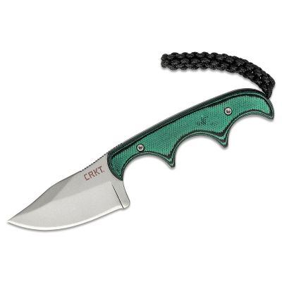 CRK2387 image(0) - CRKT (Columbia River Knife) Minimalist Bowie 5Cr15MoV Bead Blast Plain Blade Fixed Blade Knife with Sheath Micarta Handle - Green/Black
