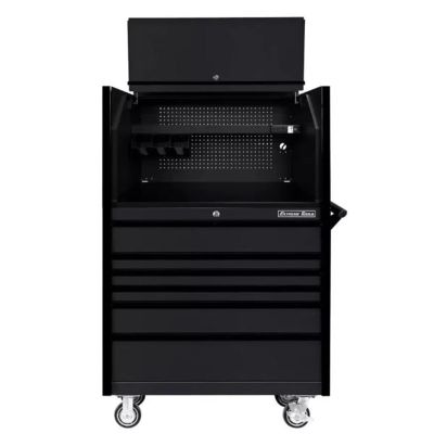 EXTDX4107HRMK image(0) - Extreme Tools DX Series 41in W x 25in D Extreme Power Workstation&reg; Hutch and 6 Drawer 25in Deep Roller Cabinet - Matte Black with Black Trim 100-200 lb. Slides