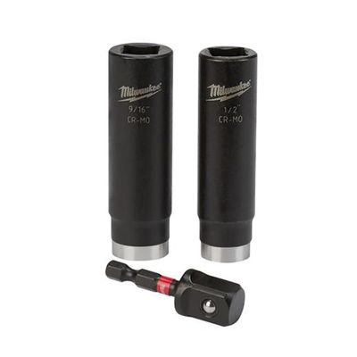 MLW49-66-4485 image(0) - Milwaukee Tool 3PC SHOCKWAVE Impact Duty  1/2" Drive SAE Deep 6 Point Socket Set