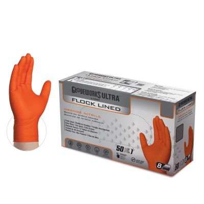 AMXGWUOFN48050 image(0) - Gloveworks Ultra Flock Lined RDT Orange Nitrile Gloves - X-Large