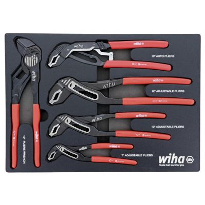 WIH34691 image(0) - Wiha Tools Set Includes - Adjustable Pliers 7.0&rdquo; | Adjustable Pliers 10.0&rdquo; | Adjustable Pliers 12.0&rdquo; | Auto Grip 10.0&rdquo; | Pliers Wrench 10.25&rdquo;