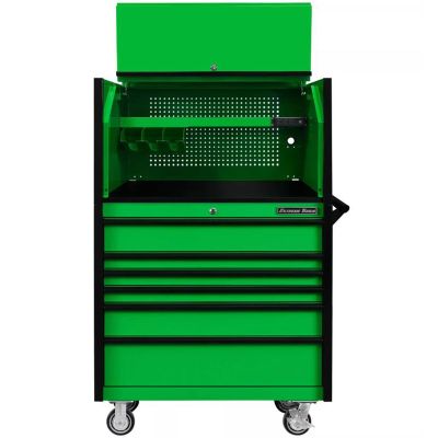 EXTDX4107HRGK image(0) - Extreme Tools DX Series 41in W x 25in D Extreme Power Workstation&reg; Hutch and 6 Drawer 25in Deep Roller Cabinet - Green with Black Drawer Pulls 100-200 lb. Slides