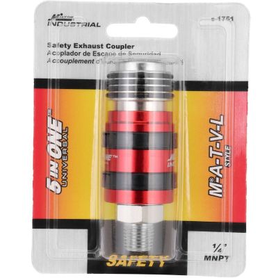 MILS-1751 image(0) - Milton Industries Safety Exhaust Coupler, 1/4-inch body, 1/4-inch MNPT (Retail Packaging)