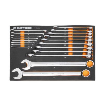 KDTGWMSCWL12SAE image(0) - GearWrench 19 Piece 12 Point Long Pattern Combination SAE Wrench Set in Foam Storage Tray
