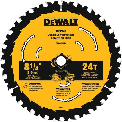 DWTDWA181424 image(0) - DEWALT 8-1/4 In Carbide Circular Saw Blade 24 Tooth with 5/8 in Arbor (1 Pack)