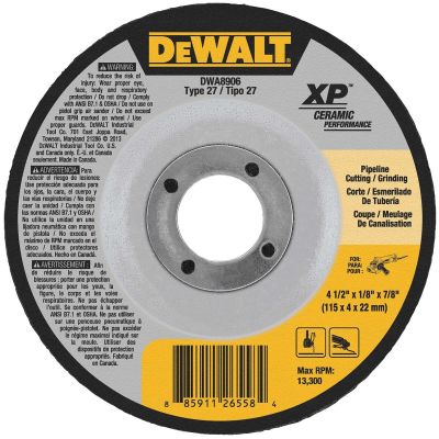 DWTDWA8906 image(0) - DEWALT Extended Performance Pipeline Grinding 4-1/2-Inch X 1/8-Inch X 7/8-Inch Ceramic Abrasive