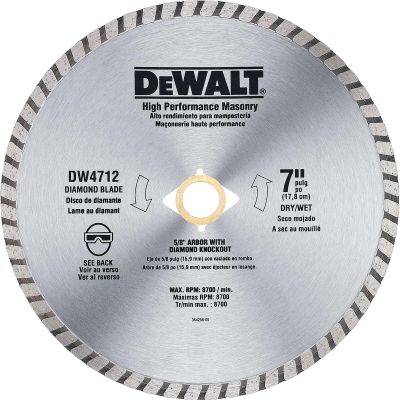 DWTDW4712 image(0) - DEWALT Diamond Blade For Block And Brick, Dry/Wet Cutting, Continuous Rim, 7-Inch