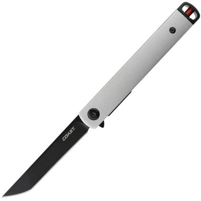 COS30860 image(0) - COAST LX502 1919 Founders Series Select Assisted Open Titanium Nitride Coated 9Cr18Mov Tanto Blade Stainless Steel Handle with Frame Lock Folding Pocket Knife - Silver