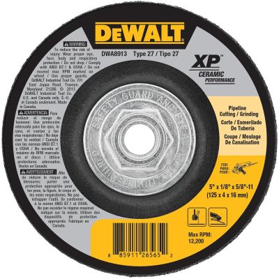 DWTDWA8913 image(0) - DEWALT 5 X 1/8 X 5/8-11 Ceramic Performance Pipeline Cutting/Grinding Wheel