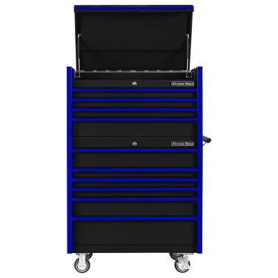 EXTDX4110CRKU image(0) - Extreme Tools DX Series 41"Wx25"D 4 Drawer Top Chest & 6 Drawer Roller Cabinet Combo - Black, Blue Drawer Pulls