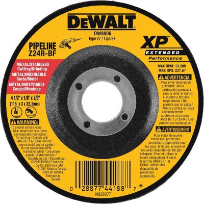 DWTDW8806 image(0) - DEWALT 4 1/2-Inch By 1/8-Inch Extended Performance Pipeline Grinding Wheel, 7/8-Inch Arbor