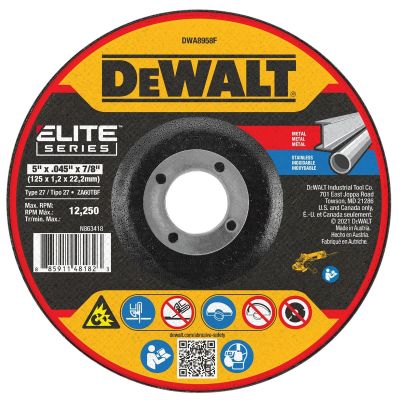 DWTDWA8958F image(0) - DEWALT ELITE SERIES 5 In x .045 in Ceramic Abrasive Chop / Cut-Off Blade with 7/8 in Arbor For Stainless & Mild Steel Cutting (1 Pack)