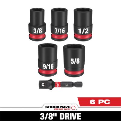MLW49-66-7035 image(0) - Milwaukee Tool 6PC SHOCKWAVE Impact Duty 3/8" Drive SAE Standard Socket Set