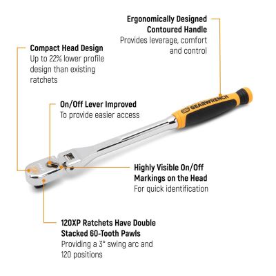 KDT81009XP image(0) - GearWrench 1/4 Inch Drive 120XP Dual Material Handle Flex Head Teardrop Ratchet