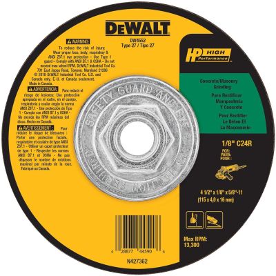 DWTDW4552 image(0) - DEWALT 4" x 1/4" x 5/8" Masonry Grinding Wheel C24R