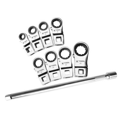 KTIXD2CWSS image(0) - K Tool International Ratcheting Crowfoot Set SAE 9 Piece 3/8 Inch Drive 72 Tooth