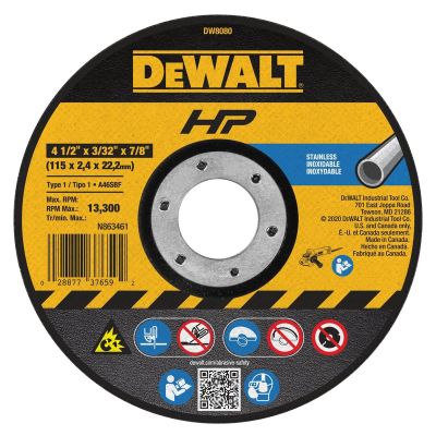DWTDW8080 image(0) - DEWALT 4-1/2" X 3/32" X 7/8" Stainless Steel Cutting Wheel