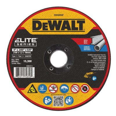 DWTDWA8950F image(0) - DEWALT ELITE SERIES 4 In x .045 in Ceramic Abrasive Chop / Cut-Off Blade with 5/8 in Arbor For Stainless & Mild Steel Cutting (1 Pack)