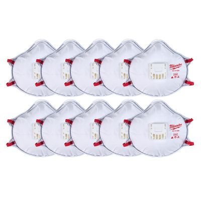 MLW48-73-4004 image(0) - Milwaukee Tool 10pk N95 Valved Respirator with Gasket