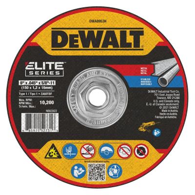 DWTDWA8953H image(0) - DEWALT ELITE SERIES 6 In x .045 in Ceramic Abrasive Chop / Cut-Off Blade with 5/8 in Arbor For Stainless & Mild Steel Cutting (1 Pack)