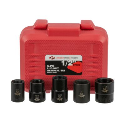 INT69100 image(0) - American Forge & Foundry Lug Nut Removal Set - 1/2 Inch Drive - 5 Piece -  Includes 3/4 Inch, 13/16 Inch, 15/16 Inch, 1 Inch and 1 1/8 Inch