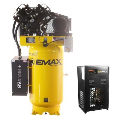 EMXESP07V080V3PK image(0) - Emax Compressor Silent Industrial Plus 7.5 HP 3 Phase 2-Stage 80 gal. Compressor with 30 CFM Dryer Bundle-With Pressure Lube Pump