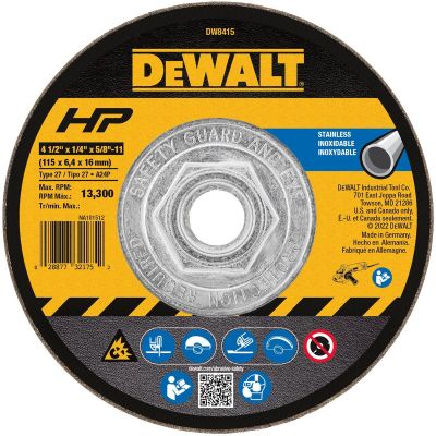 DWTDW8415 image(0) - DEWALT Stainless Steel Grinding Wheel, 4-1/2 X 1/4 X 5/8-11-Inch