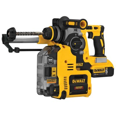 DWTDCH273P2DHO image(0) - DEWALT 20V MAX* XR L-Shape 1 in. SDS Plus Rotary Hammer Kit With Onboard Dust Extractor