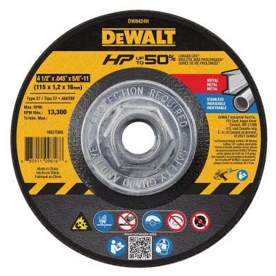 DWTDW8424H image(0) - DEWALT 4-1/2-Inch By 0.045-Inch By 5/8-Inch To 11-Inch Metal Cutting Wheel, Pack Of 1