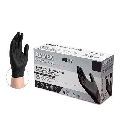 AMXABNPF44100 image(0) - Ammex Black Nitrile PF Exam Gloves, Medium