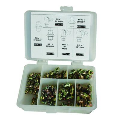 INT8104 image(0) - American Forge & Foundry Grease Fitting Kit - Metric - Contains 80 Individual Fittings and Plastic Case