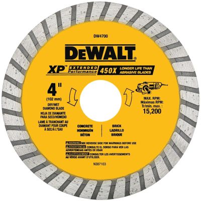 DWTDW4700 image(0) - DEWALT Industrial 4-Inch Dry Or Wet Cutting Continuous Rim Diamond Saw Blade With 7/8-Inch Arbor