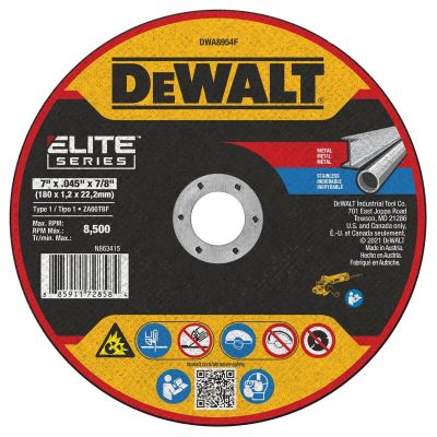 DWTDWA8954F image(0) - DEWALT ELITE SERIES 7 In x .045 in Ceramic Abrasive Chop / Cut-Off Blade with 7/8 in Arbor For Stainless & Mild Steel Cutting (1 Pack)