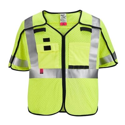 MLW48-73-5234 image(0) - Milwaukee Tool AR/FR Cat. 1 Class 3 Breakaway High Visibility Yellow Mesh Safety Vest - 4XL/5XL (ANSI/CSA)