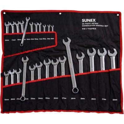 SUN9917MPRA image(0) - SUNEX 25 Piece Metric Full Polish V-Groove Combo Wrench Set