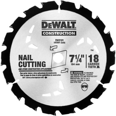 DWTDW3591B10 image(0) - DEWALT Series 20 7-1/4-Inch 18T Nail Cutting Circular Saw Blade