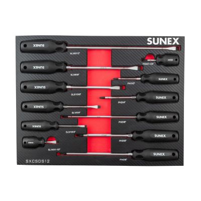SUNSXCSDS12 image(0) - SUNEX Phillips and Slotted Magnetic 12 Piece Screwdriver Set in EVA Foam