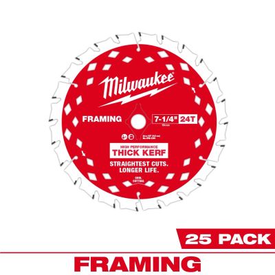 MLW48-40-2740 image(0) - Milwaukee Tool 7-1/4 Inch 24T Thick Kerf Framing Circular Saw Blade Contractor Pack (25 PK)