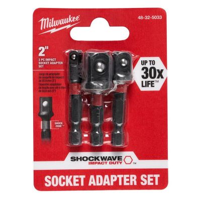 MLW48-32-5033 image(7) - Milwaukee Tool SHOCKWAVE Impact Hex Shank Socket Adapter Set- 3 Piece