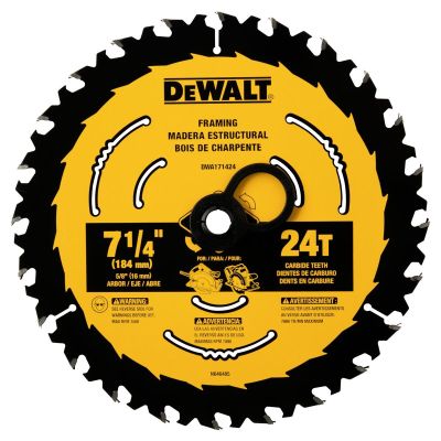 DWTDWA171424 image(0) - DEWALT 7-1/4 In Carbide Circular Saw Blade 24 Tooth with 5/8 in Arbor (1 Pack)