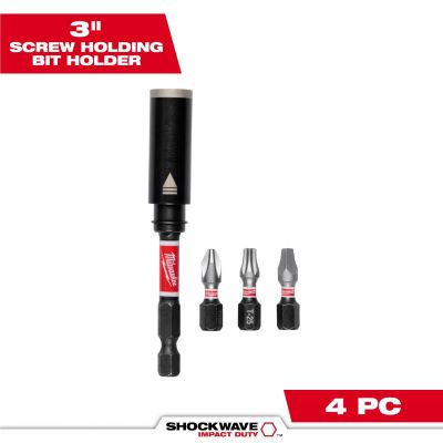 MLW48-32-7905 image(0) - Milwaukee Tool SHOCKWAVE Impact Duty 3in. Screw-Holding Bit Holder and Insert Bit Set - 4 Piece