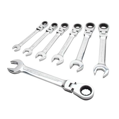 DWTDWMT74195 image(0) - DEWALT Combination Ratcheting Wrench Set, SAE/Standard Wrenches, Flex Head, 7-Piece