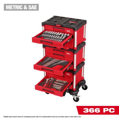 MLW48-22-9495 image(0) - Milwaukee Tool 366 Piece Master Mechanics Hand Tool Set with PACKOUT Drawers and Dolly